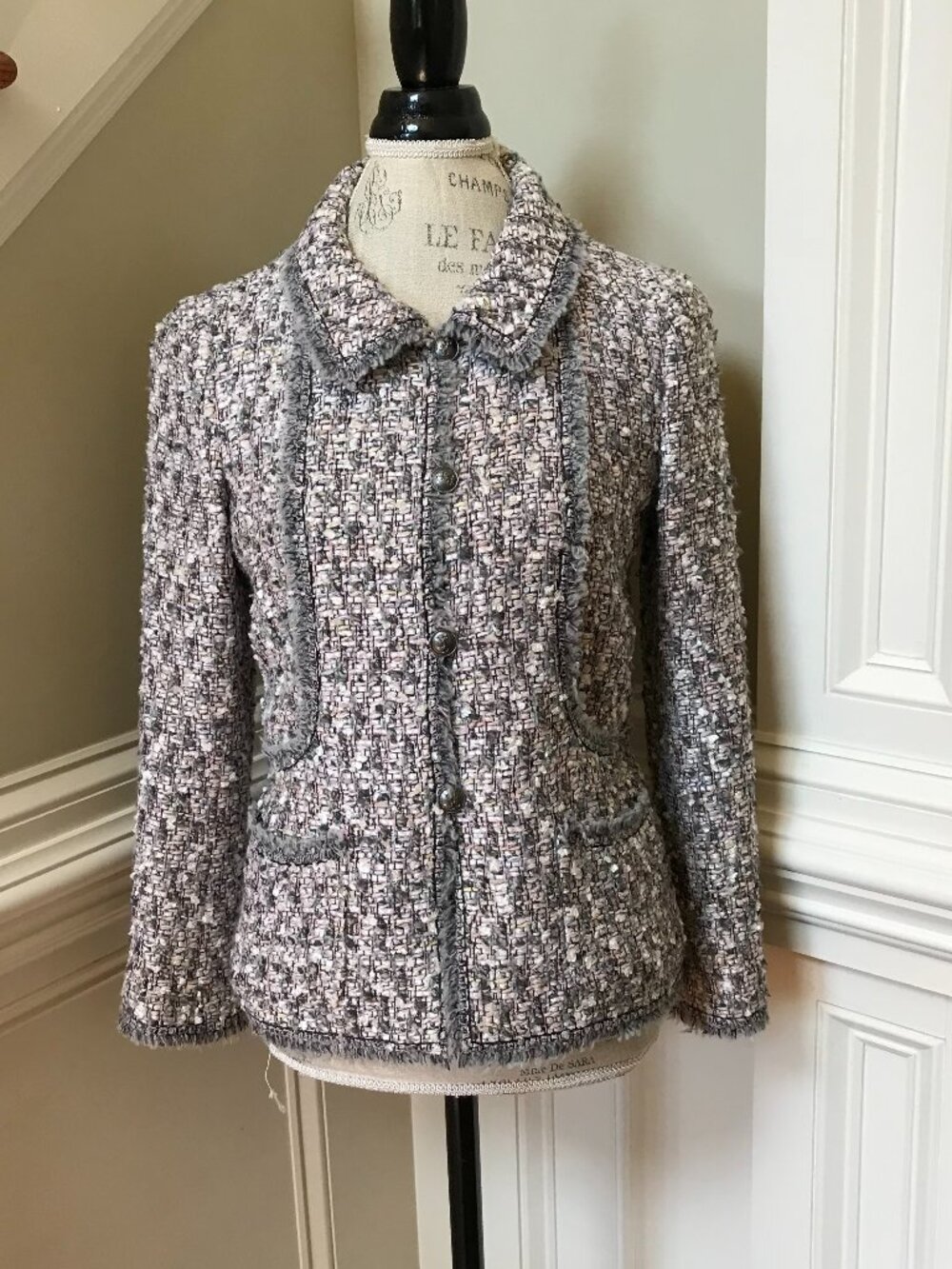 Chanel Lesage Tweed Blazer Jacket Womens 40 US 6 Pink Gray Vintage 2004 Runway - Picture 13 of 14